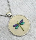 Dragonfly Necklace - Silver - Hand Embroidery