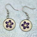 Flower Earrings - Silver - Purple/Yellow - Hand Embroidery