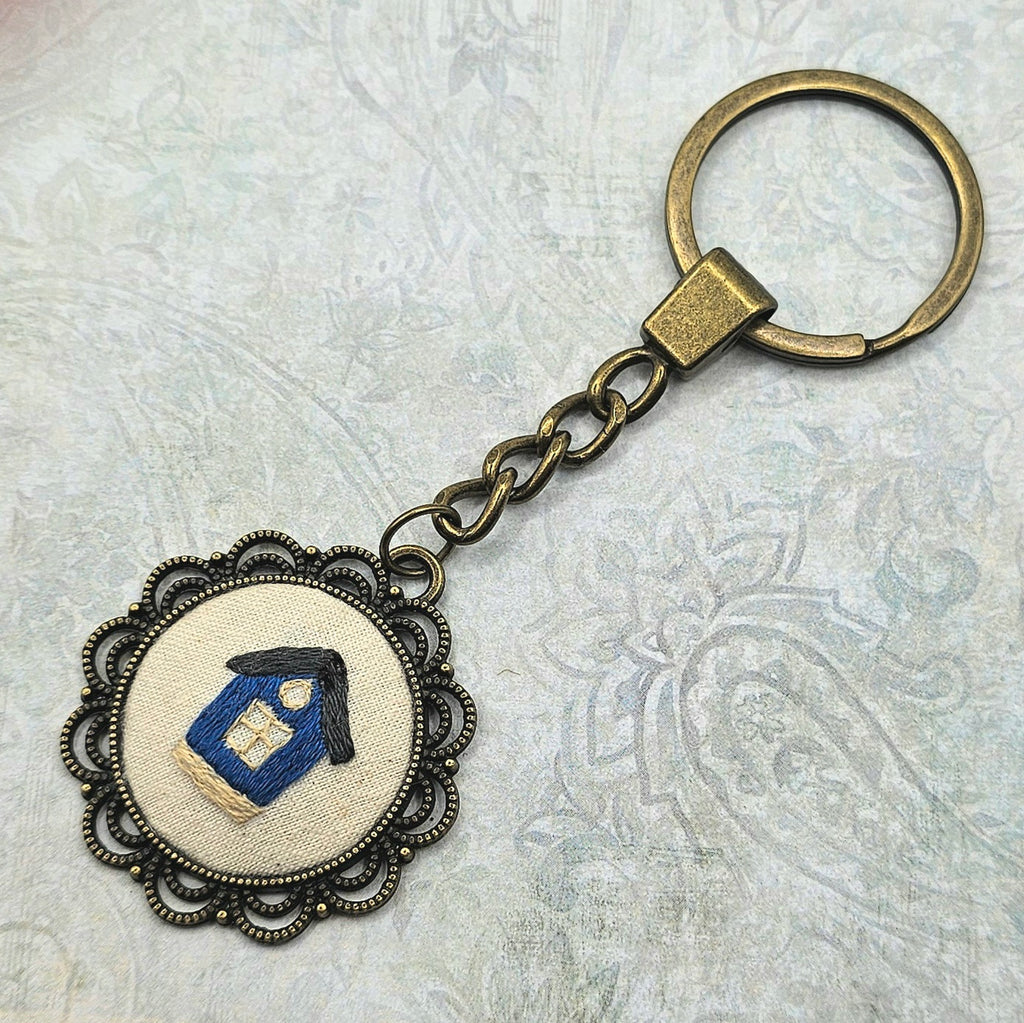 House Keychain - Brass - Hand Embroidery