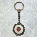 Strawberry Keychain - Brass - Hand Embroidery