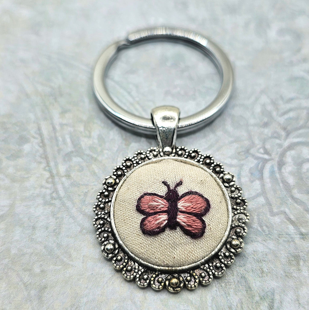 Butterfly Keychain - Silver - Hand Embroidery
