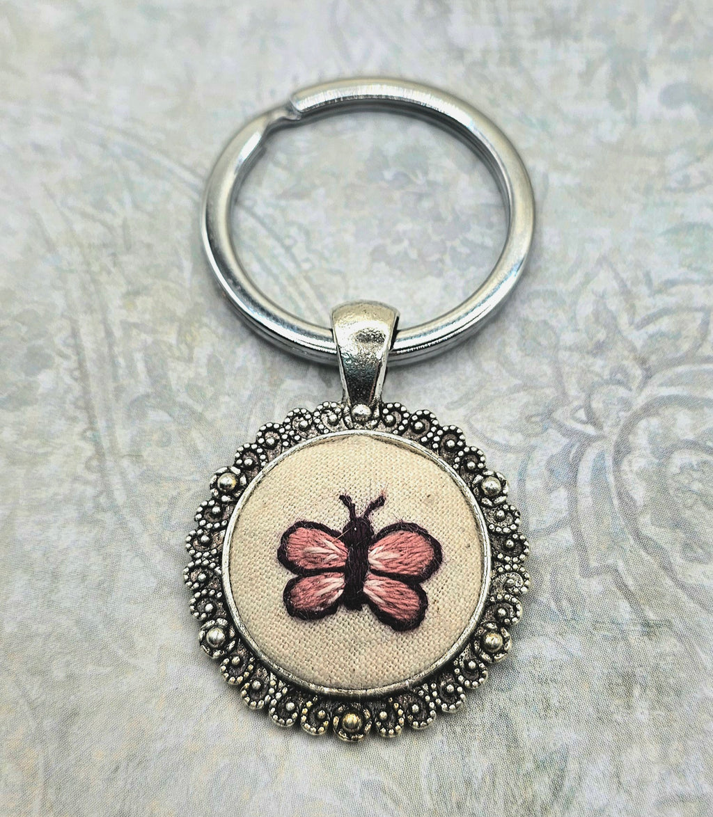 Butterfly Keychain - Silver - Hand Embroidery