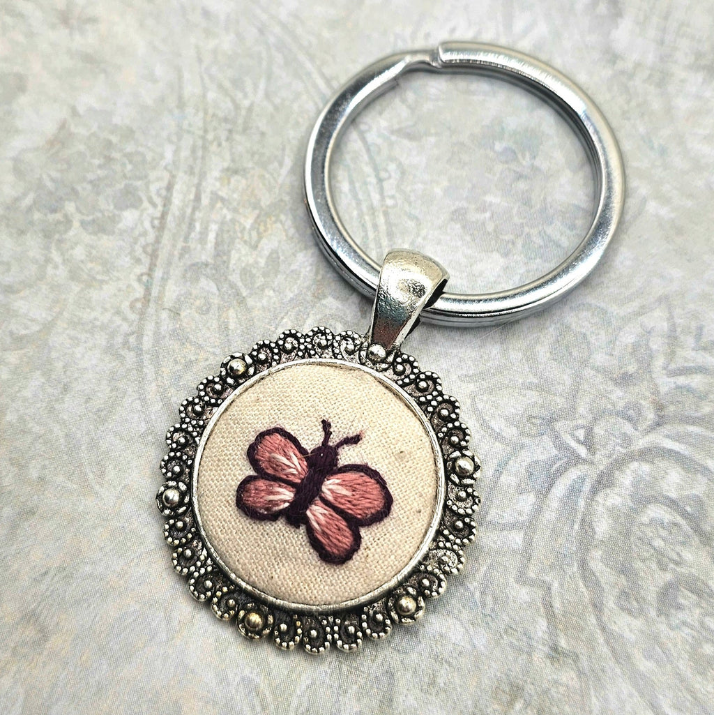 Butterfly Keychain - Silver - Hand Embroidery