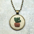 Cactus Necklace -Brass - Hand Embroidery