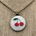Cherry Necklace - Brass - Hand Embroidery