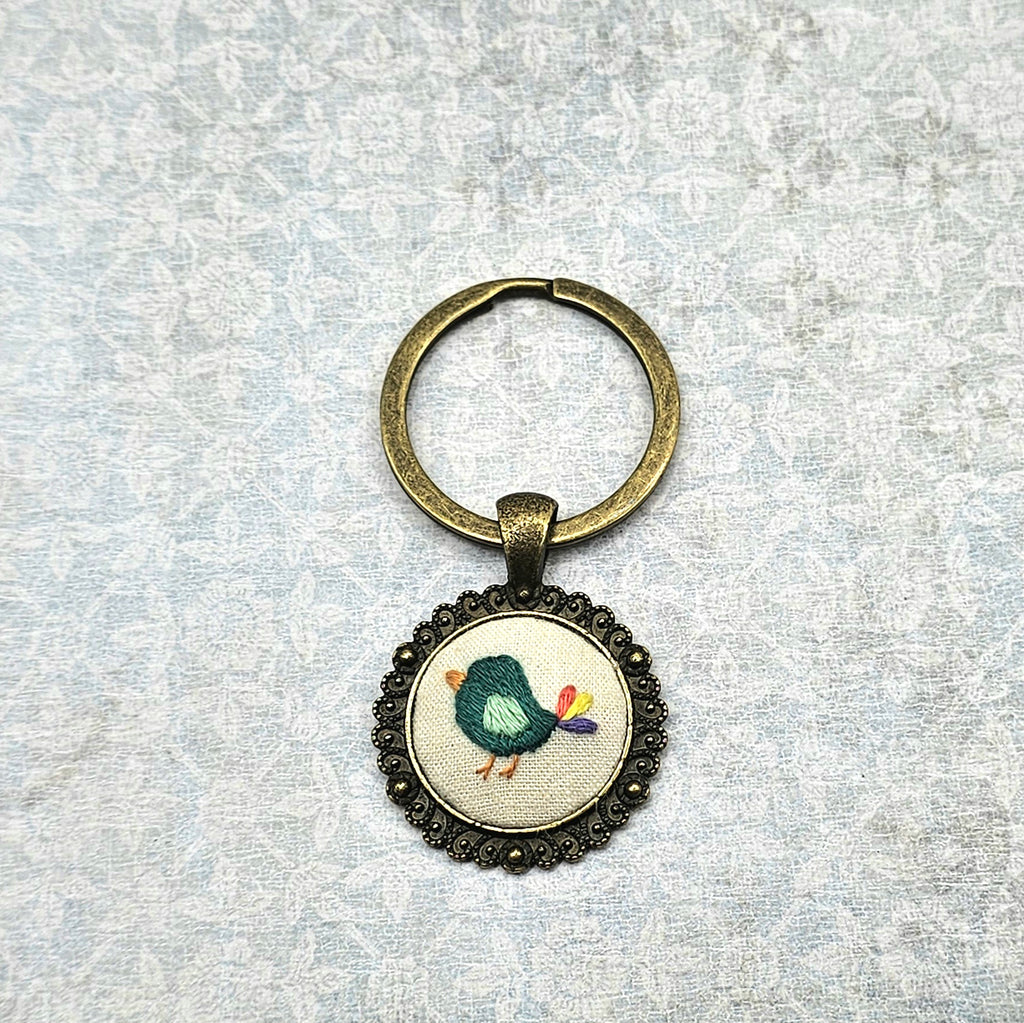 Liitle Bird - Brass - Keychain- Hand Embroidery