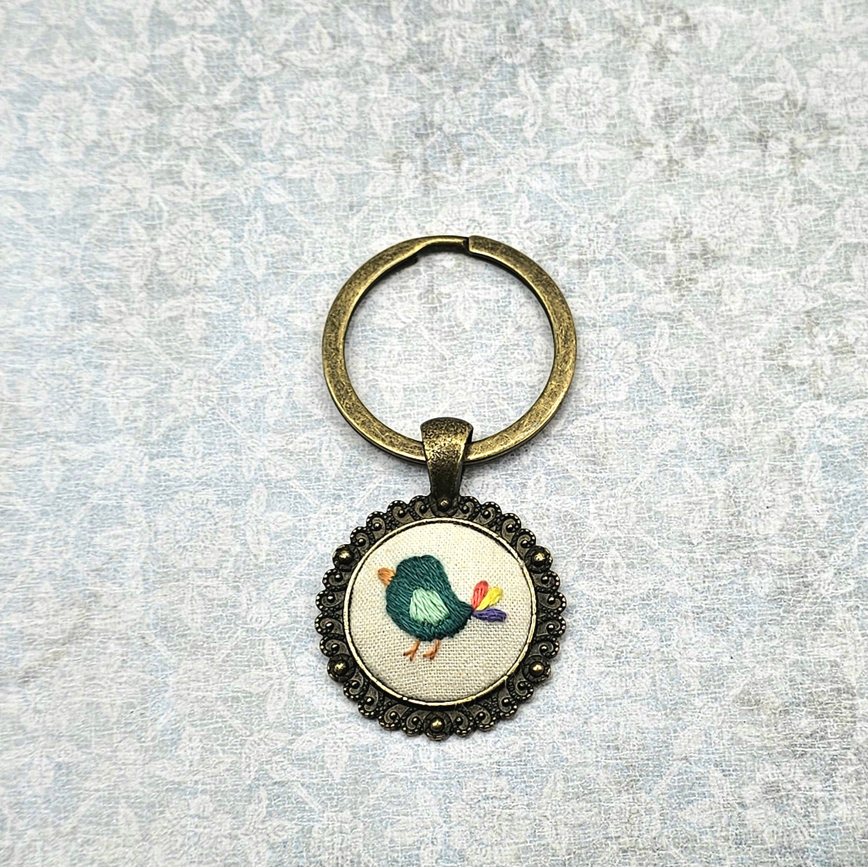 Liitle Bird - Brass - Keychain- Hand Embroidery