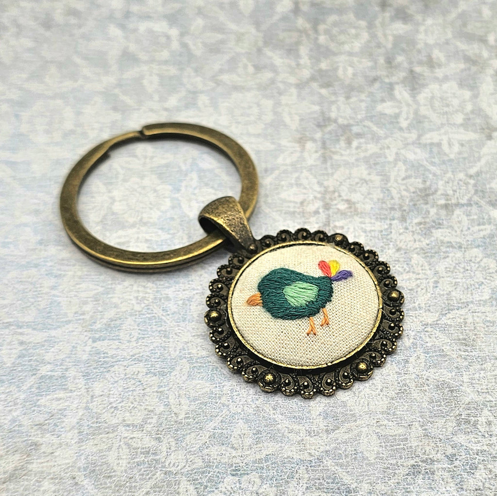 Liitle Bird - Brass - Keychain- Hand Embroidery