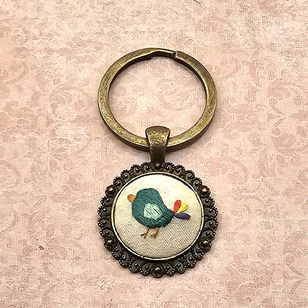 Liitle Bird - Brass - Keychain- Hand Embroidery