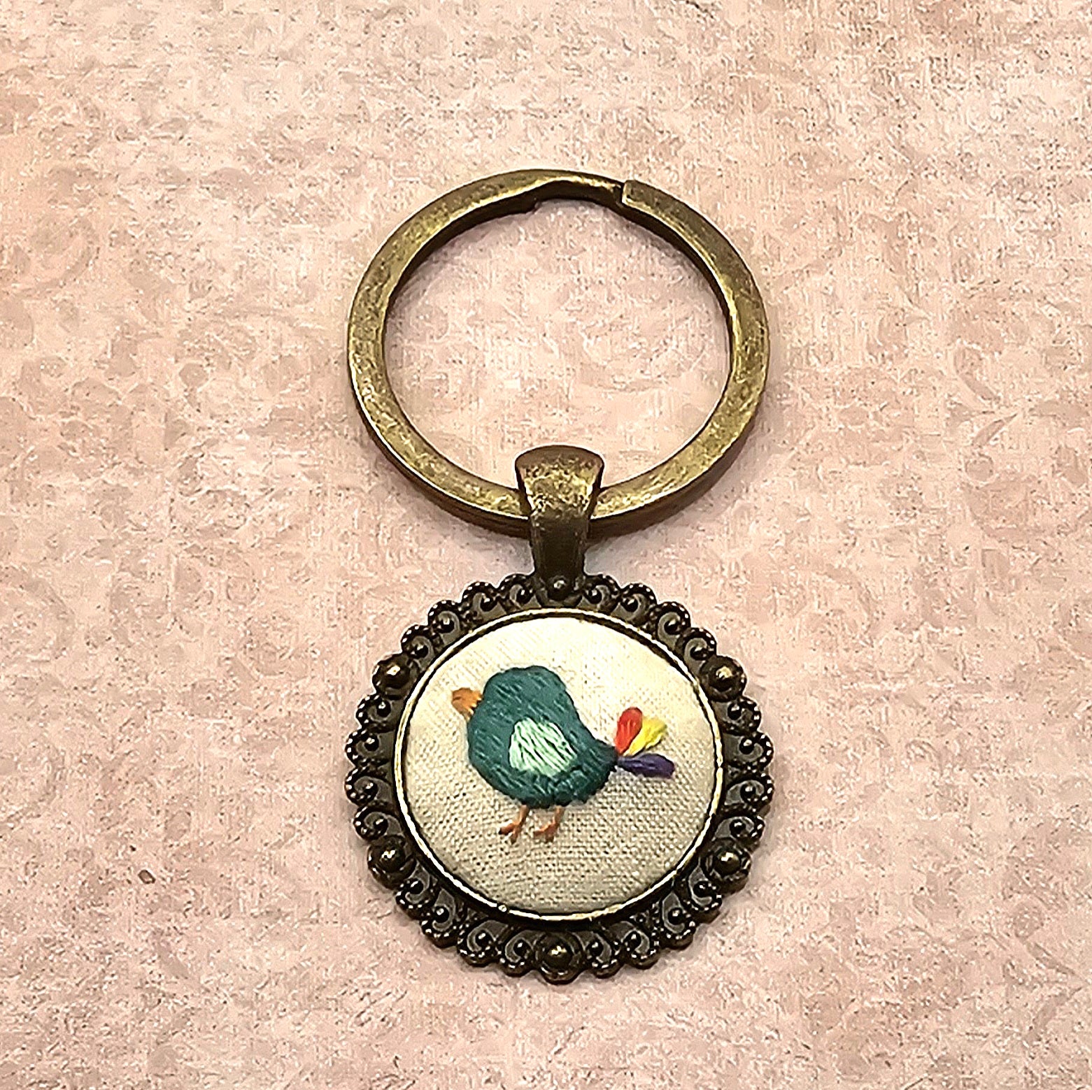 Liitle Bird - Brass - Keychain- Hand Embroidery