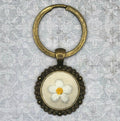 Daisy Flower - Brass Keychain- Hand Embroidery