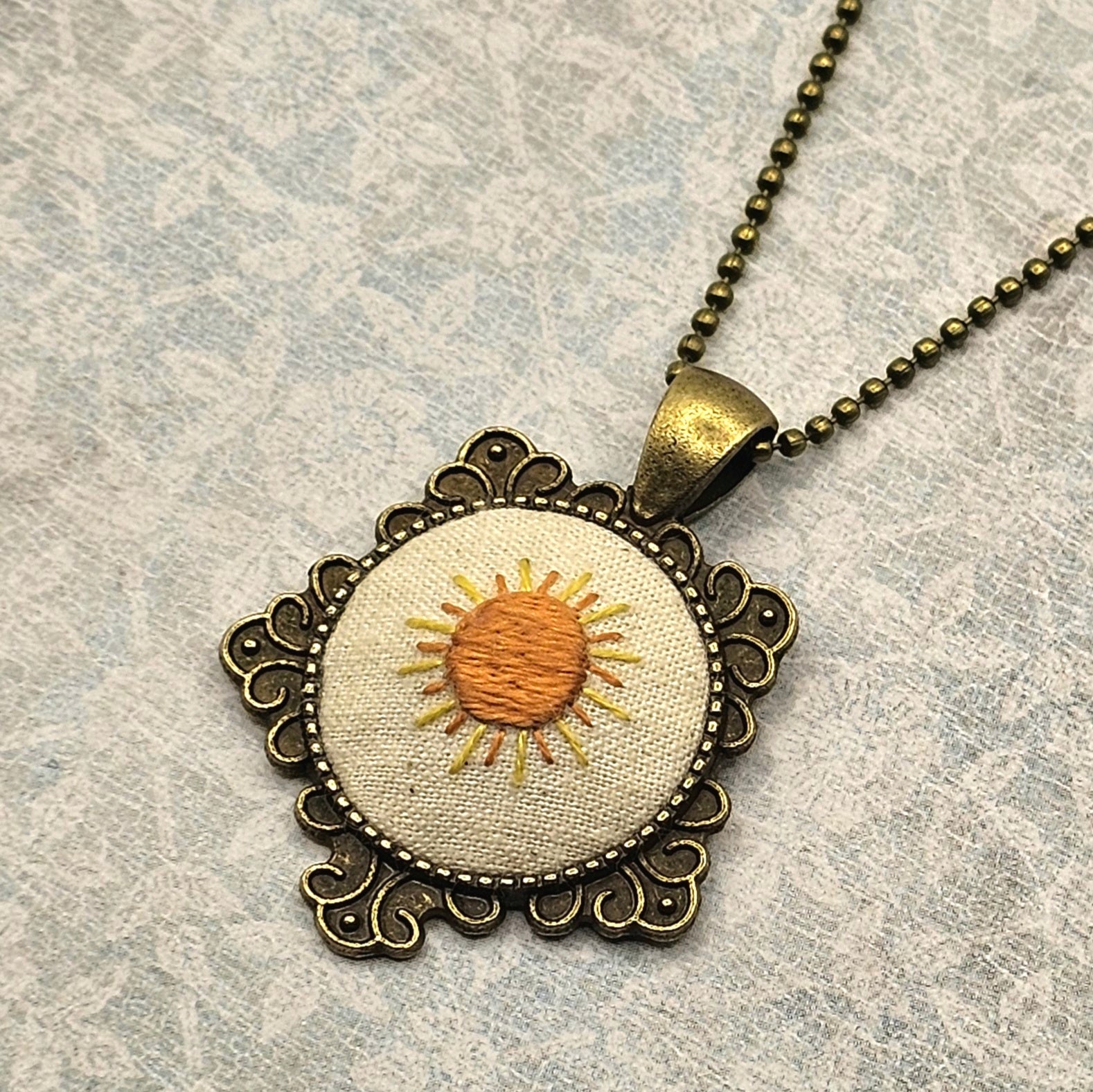 Sunshine Necklace - Brass - Hand Embroidery