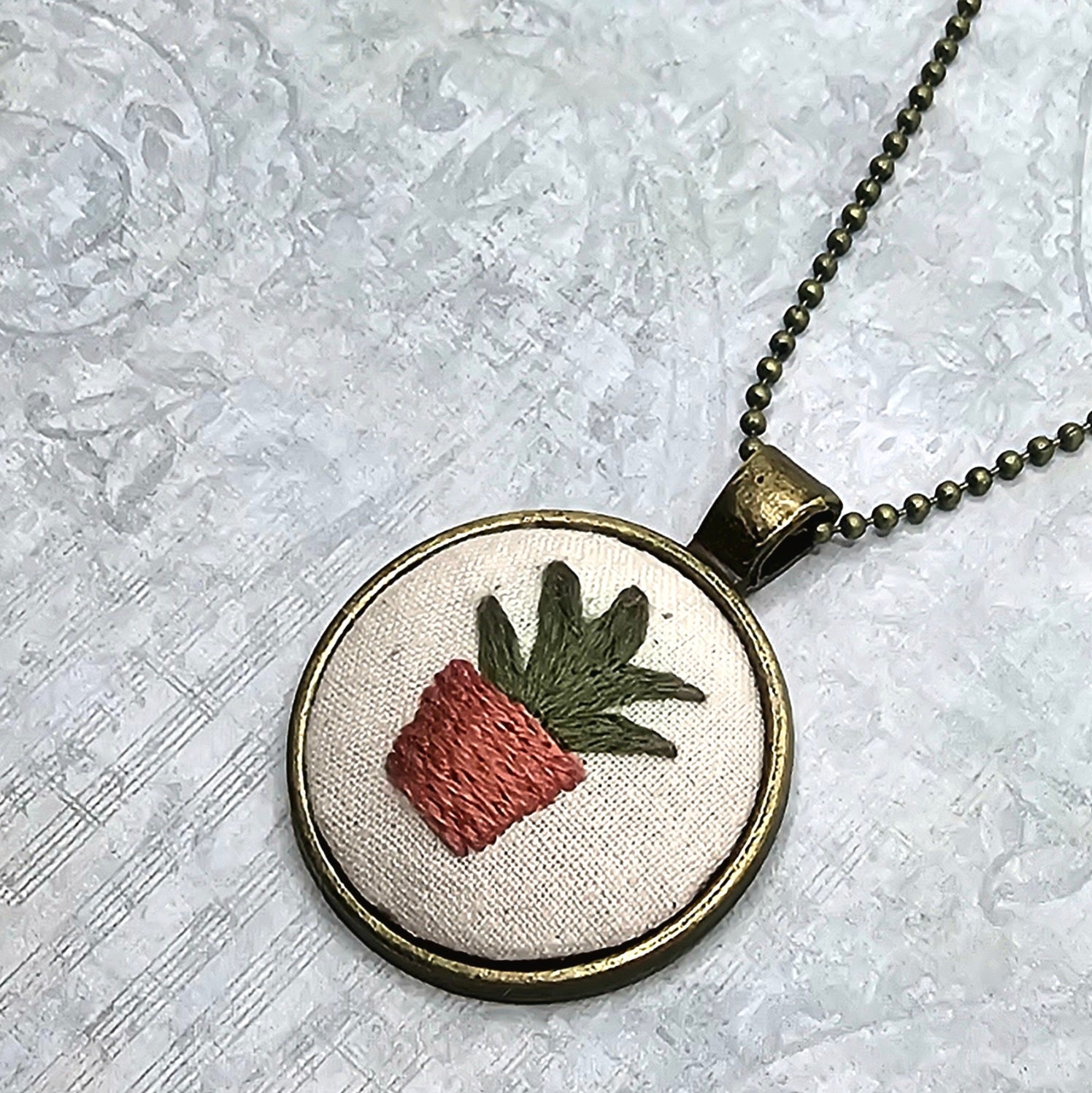 Plant Necklace -Brass- Hand Embroidery