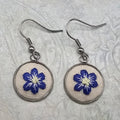 Flower Earrings - Purple/Yellow - Silver - Hand Embroidery