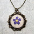 Purple/Yellow Flower Necklace - Brass - Hand Embroidery