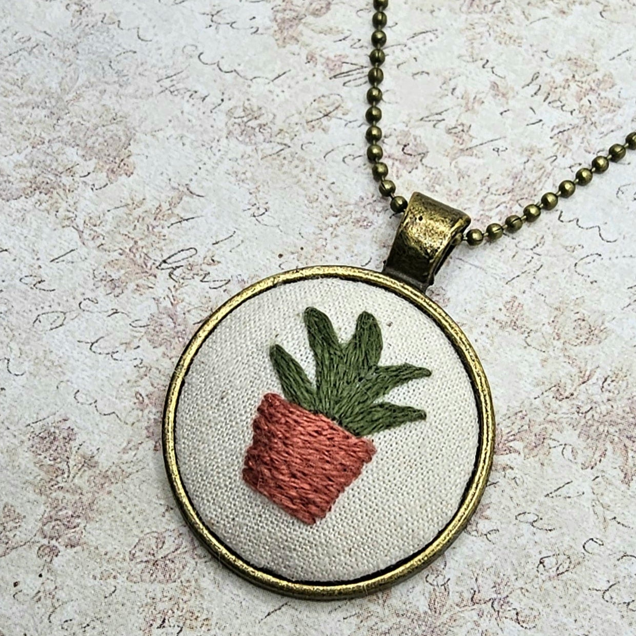 Plant Necklace -Brass- Hand Embroidery