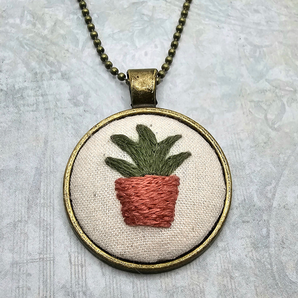 Plant Necklace -Brass- Hand Embroidery