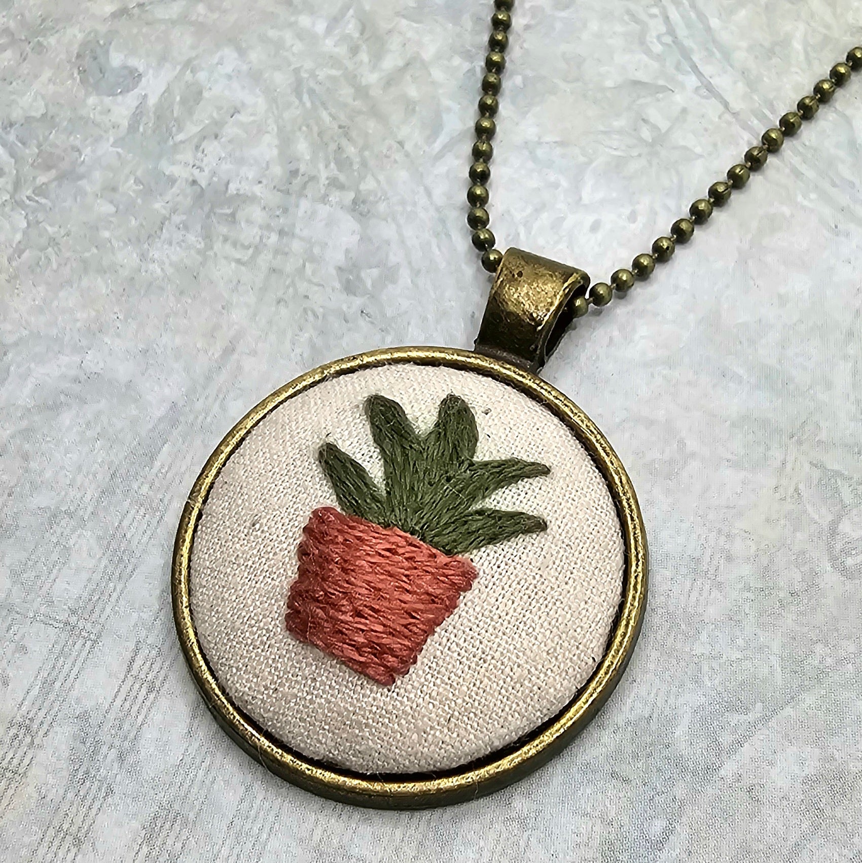 Plant Necklace -Brass- Hand Embroidery